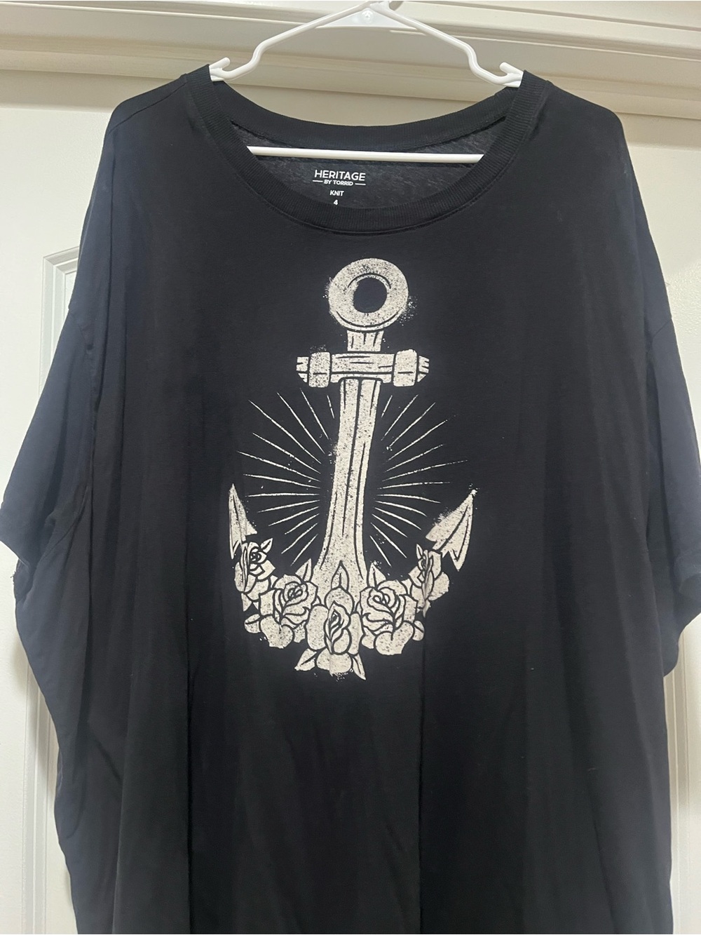torrid Black Graphic Crewneck Tee with Distressed Ring